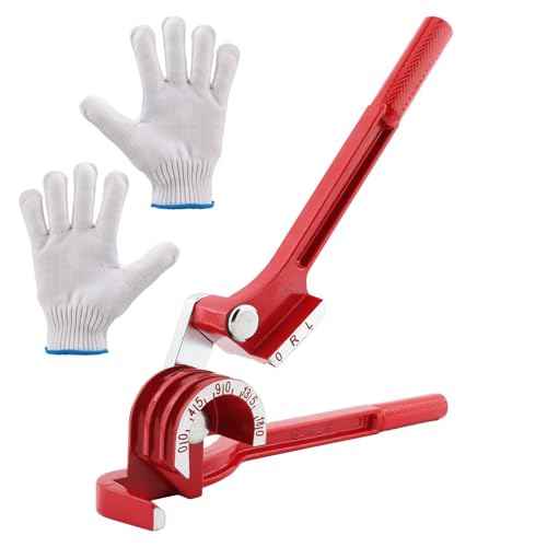Copper Tube Benders with 1Pair Gloves,3-in-1 Manual Tube Benders for 1/4'' 5/16'' 3/8'' Tubing 0-180 Degrees Heavy Duty Brake Line Bending Tool for Copper Brass and Aluminum Pipes