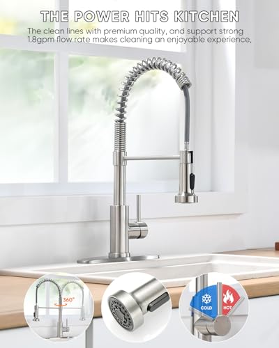 OWOFAN Brushed Nickel Kitchen Faucet with Pull Down Sprayer - Classic Model, Easy DIY Installation