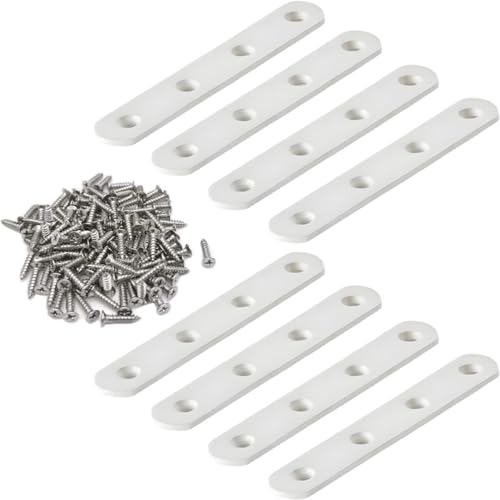 8 Pack 4 Inch Stainless Steel Flat Brackets Heavy Duty Repair Supports White