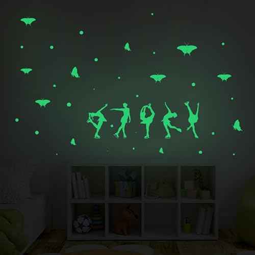 Ice Skating Girls Glow in The Dark Stickers, Waterproof Girls Stickers for Kids Bedroom, Kids Wall Stickers Decorations for Bedroom. (Figure Skating)