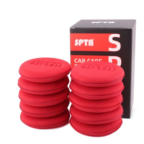 SPTA 10Pcs Foam Wax Applicator Pads, 4inch Hand Wax Pad(Red), Soft Car Detailing Sponges,Supreme Shine Pad, for Car Cleaning, for Car Detail Cleaning, Waxing pad
