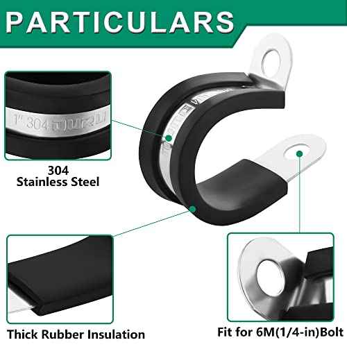 30pcs 3/8 Inch Stainless Steel Cable Clamps,Rubber Coated Cushioned Insulated Cable Clamp,Automotive Cable Wire Clamps,Pipe Clamps,Metal Clamp for Tube,Lines,Wire Cord Installation(Black,10mm)