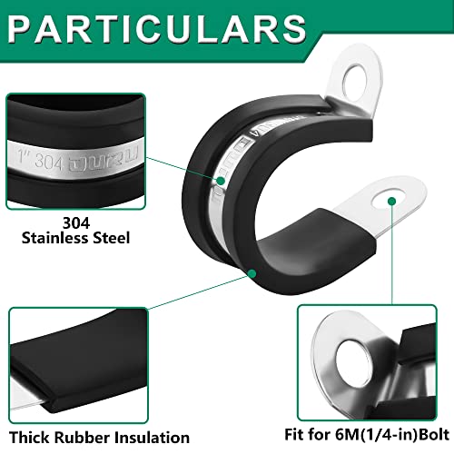 OURU 30pcs 3/8 Inch Stainless Steel Cable Clamps with Rubber Cushion, Insulated Wire & Pipe Support Kit