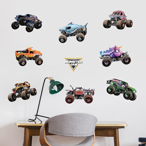 WALL PALZ Monster Jam Trucks Wall Decals Pack - Grave Digger & More, Repositionable Vinyl Room Decor
