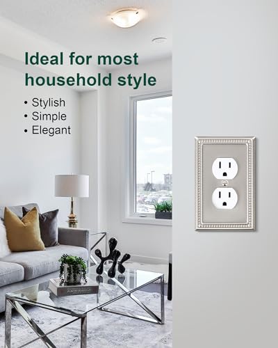 Single Duplex Switch Plate & Outlet Cover Set Brushed Nickel 6 Pack - Treewell