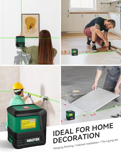 Nikotek Laser Level NK02G Self-Leveling Green Line with Horizontal & Vertical Lines for Construction & Hanging, Battery Included