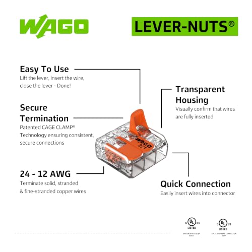 WAGO 221-413 Lever-Nuts 3 Conductor Plastic Compact Splicing Connectors Box of 50