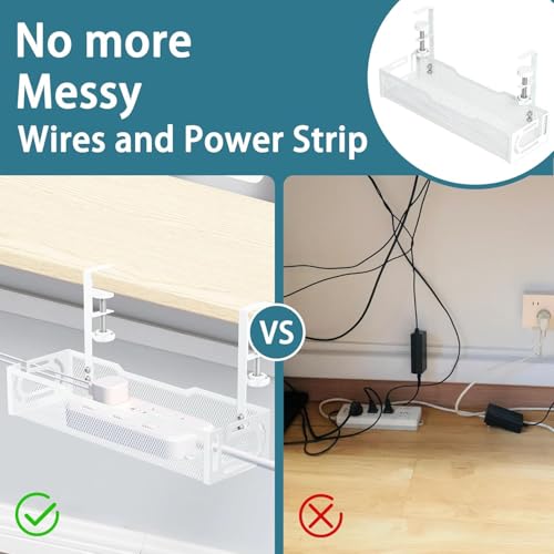 Ucanng 1Pack White Mesh Under Desk Cable Management Tray No-Drill Cord Organizer