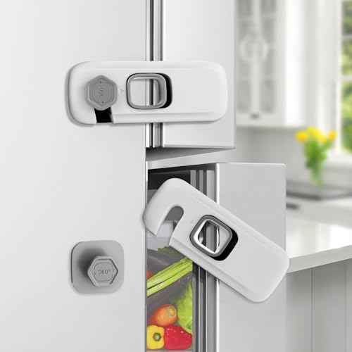5 Pack Childproof Refrigerator Lock,Baby Safety Fridge Door Lock,Freezer Lock Apply to Max 1"(25mm) Sealing Strip,Cabinet Cupboard Lock for Toddlers,Easy to Install,No Tools Need or Drill,Grey