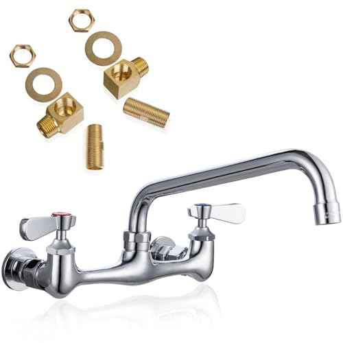 [CA. Available] Sepaitek Leak-Free Commercial Sink Faucet 8" Center 8" Spread Swivel Spout, Wall Mount Kitchen Faucet 2 Hole 2 Handles, Laundry Industrial Restaurant Compartment Sink Faucet, Brass