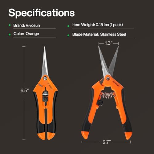 VIVOSUN 6.5 Inch Gardening Pruning Shears with Straight Stainless Steel Blades - Orange, 1-Pack