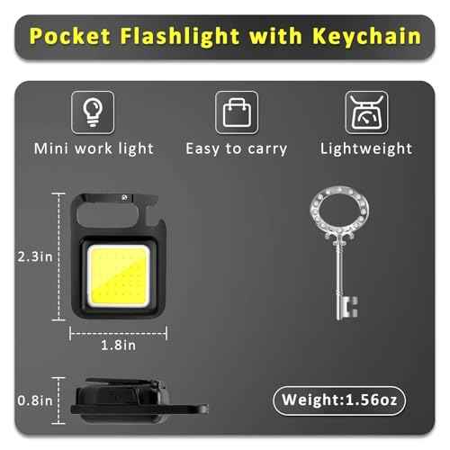 MAKDAK COB Rechargeable Keychain Flashlight 2Pack, High Lumen Super Bright LED Work Light with Magnet,Clip,Bottle Opener for Dog Walking,Car Repair, Emergency,Camping,EDC