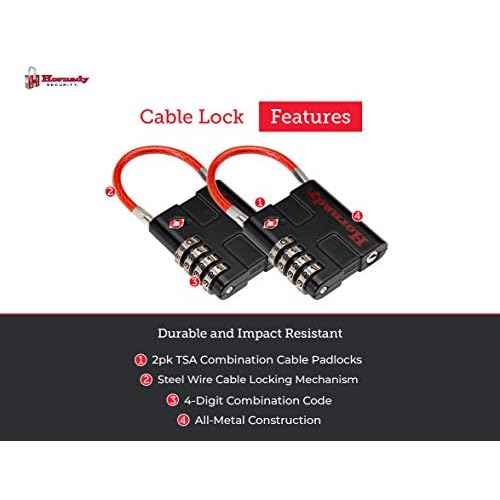 Hornady TSA Approved Cable PadLocks 2pk, 96022 - All Metal 4 Digit Combination Locks with a Flexible Wire Shackle, Inspection Indicator, & Easy to Read Dials -TSA Locks for Luggage, Backpack, Gun Case