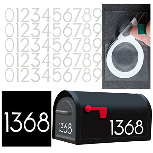 5 Sets / 2 Inch Reflective Mailbox Numbers Waterproof Vinyl Stickers with Easy-Peel Tabs & Tools