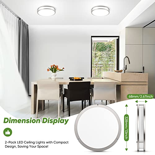 TOBUSA Brushed Nickel 13-inch LED Ceiling Light, 5CCT Dimmable Flush Mount Fixture, 36W 3600lm