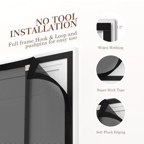 Yotache Magnetic Screen Door Fits 32x80 Inches, Reversible Side Opening, Black, 34x81" Mesh