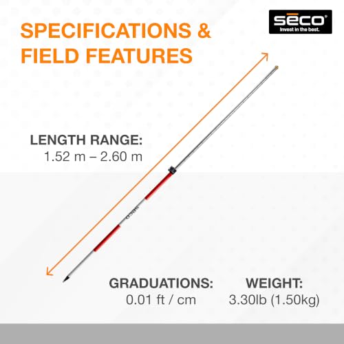 SECO 5500-11 8.5' TLV Survey Pole with Dual Gradations, 40-Minute Vial