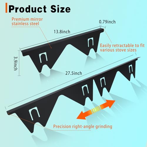 Black Stainless Steel Stove Gap Cover 2 Pack, Adjustable Retractable Range Guard