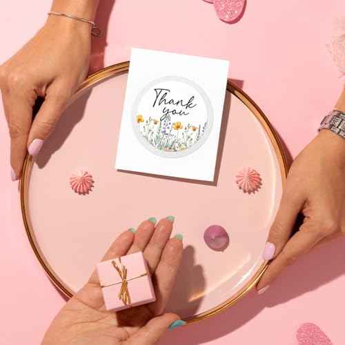 Pack 90 Pcs Wildflower Floral Celebrating with Me Stickers for Party Favors Toddlers Thank You Labels Birthday Supplies Cute Aesthetic Sticker Round Waterproof Vinyl Decals Bulk