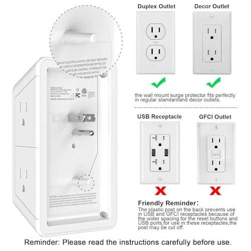 Lvetek 3U1C White Multi Outlet Extender with 4 USB & Surge Protector
