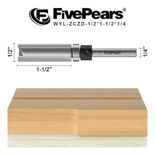 FivePears Pattern Flush Trim Router Bit 1/2 Inch Cutting Diameter, 1-1/2 Inch Cutting Length, 1/4 Inch Shank, Top Bearing Flush Straight Cut Trim Router Bit for Woodworking