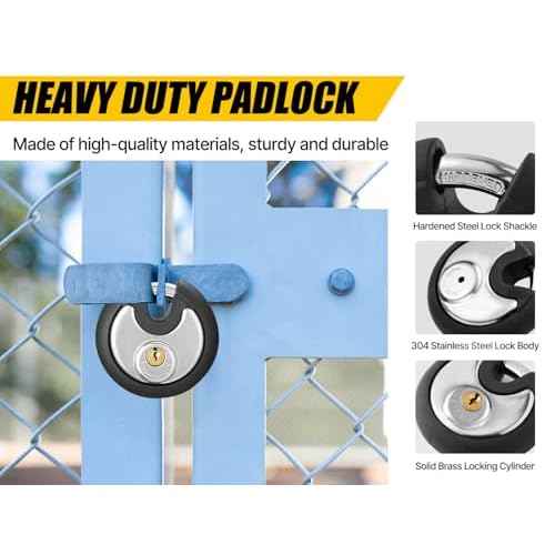 DAYGOS Outdoor Padlock for Storage Unit, Waterproof Stainless Steel Disc Lock with Rubber Bumper for Sheds,Gate and Fence, Heavy Duty Discus Keyed Pad Lock (3/8-Inch Shackle)