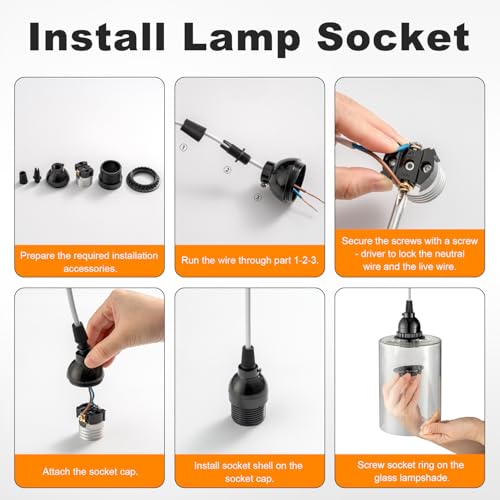 ON/OFF Keyless E26 Pendant Light Socket with Shade Ring, Black, UL Listed