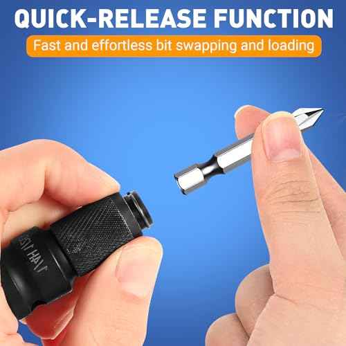 3-Piece Quick Release Impact Bit Holder Set, 1/2" 3/8" 1/4" Square Drive to 1/4" Hex Shank Adapter, Impact Wrench Converter for Ratchet & Power Tools