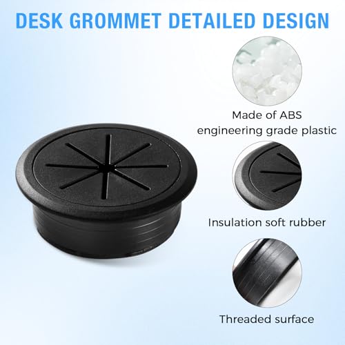 BOPOREAE 2-Inch (50mm) White Desk Grommet Pack of 2 - Cable Hole Cover for Office Desks