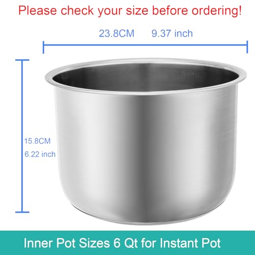 6QT Stainless Steel Inner Pot for Instant Pot – 304 Food-Grade Replacement (No Teflon) 18/8, Thick 3-Ply Base