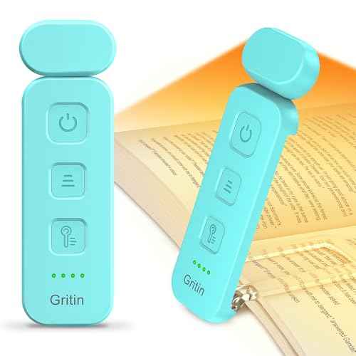 Gritin Reading Light, Rechargeable Book Light for Reading in Bed - Eye Caring 3 Color Temperatures, 5-Level Dimmable Brightness, Long Lasting, Compact Size Clip on Book Lamp for Bookworms-Blue