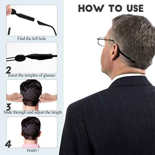 4pcs Adjustable Glasses Strap, Anti-Slip Eyeglass Straps and Ear Hooks, Black