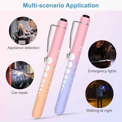 RISEMART 2 Pack Pen Lights for Nurses, Reusable Medical Light with Pupil Gauge and Ruler, White Light LED Penlight for Student Doctors