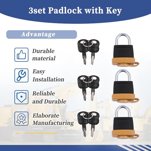 246-2641 3set Padlock with Key Compatible with Caterpillar CAT Fuel Cap 7X7700 1428828 20103300 2849039 Replace 5P8501 5P8500 2462641 (3)