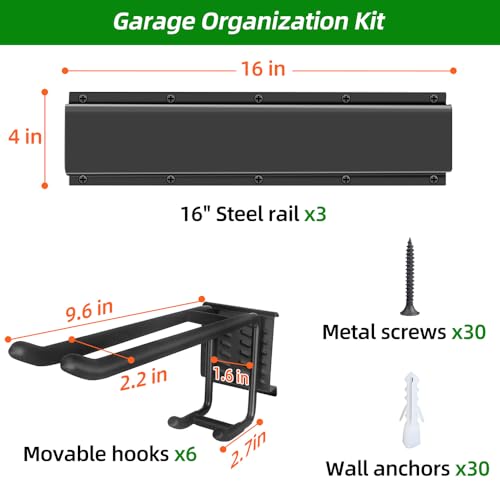 PIYILO 48 Inch Double-Layer Garage Tool Organizer Wall Mount with 6 Hooks