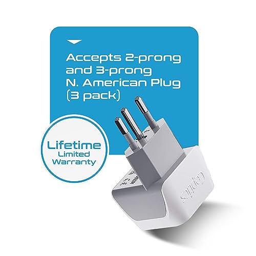 Ceptics Type N Brazil Travel Adapter Plug 3 Pack White Gray Dual Input Compact Safe
