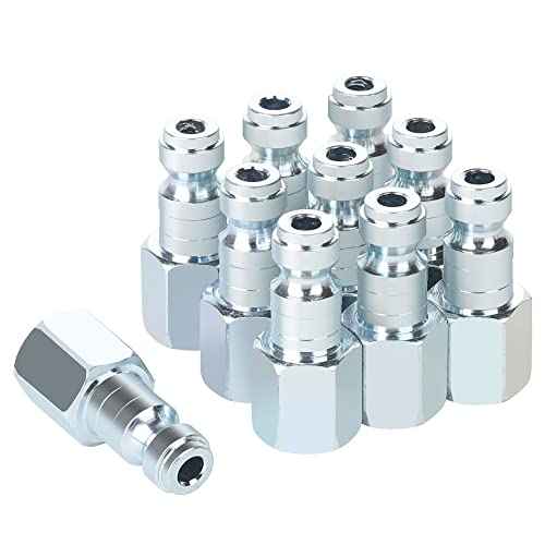 Air Compressor Accessories Fittings, Automotive T-type, 1/4 Inch Body Size, 1/4 Inch Female Threads Size, Steel Material, 300PSI Max Working Pressure, 10 Pieces Air Hose Plug Set