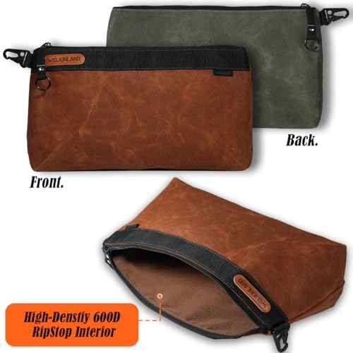 WELKINLAND 2Pcs-Set Tool Pouches, Heavy-Duty Waxed Canvas Tools Pouch, 14-Inch Tool Organizer Pouch, Waterproof Zipper Tools Pouch, Durable Canvas Tool Zipper Pouches