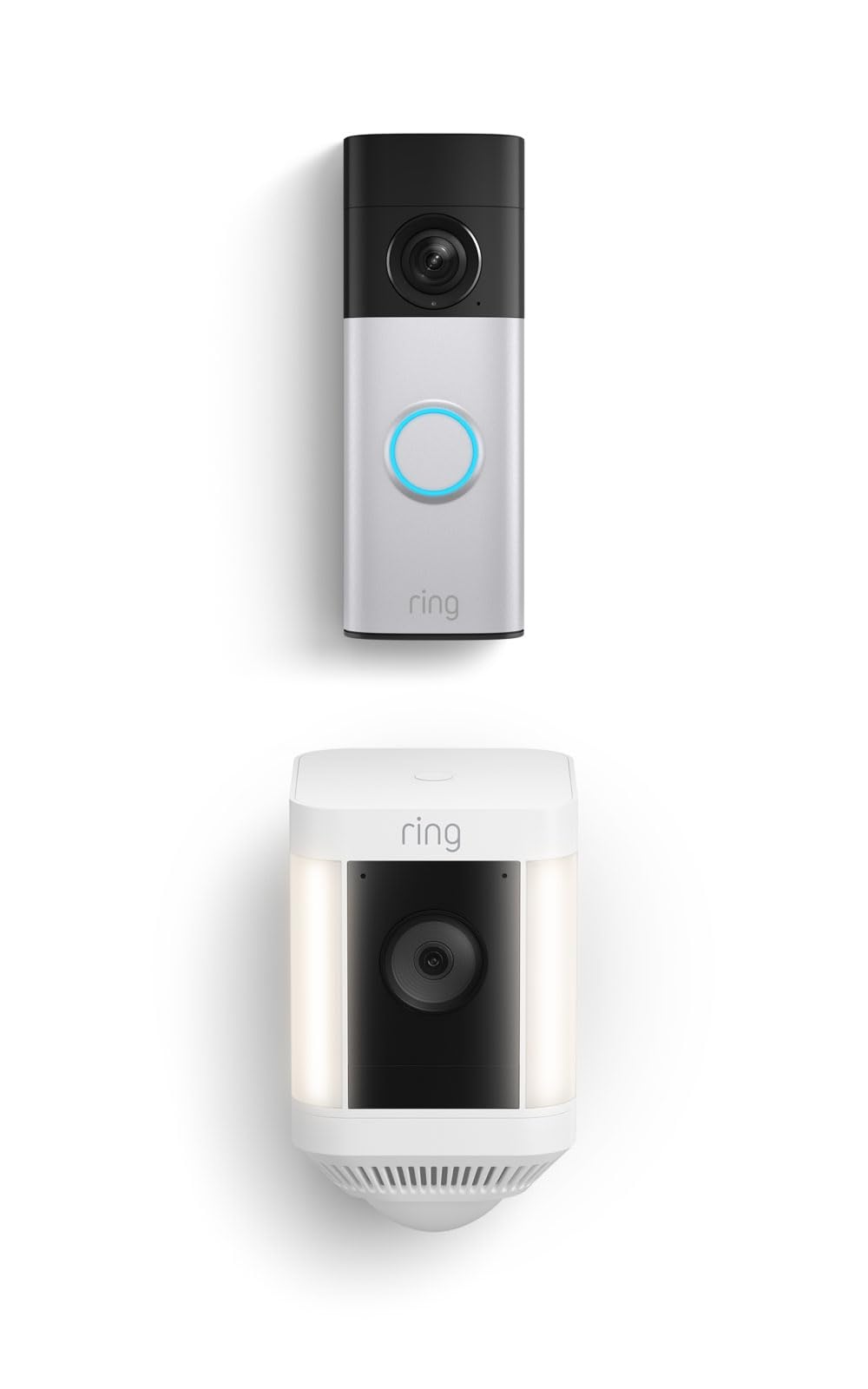 Ring Battery Doorbell Plus (newest model), Nickel Silver with Spotlight Cam Plus, Battery, White