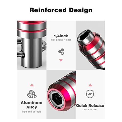 Bit Holder, 1/4inch Drill Bit Holder Keychain for Impact Driver Pull Back to Unlock Quick Change Magnetic Screwdriver Bit Holders-5Pcs