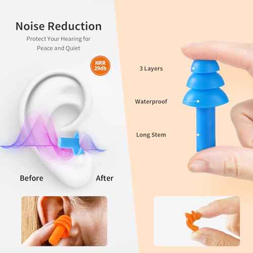 Silicone Earplugs for Swimming, Sleeping, Snoring, Work, Concerts - Noise Cancelling, Reusable Ear Protection, 8 Pairs