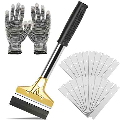 Razor Blade Scraper,Floor Scraper Tool with 20PCS Extra Blades,Paint Scraper Ideal for Cleaning Stove Top,Windows,Glass,Tiles,Wall,Labels.(4 in,Metal)