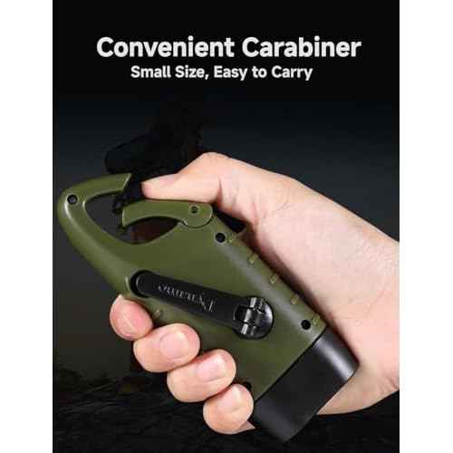 Hand Crank Solar Flashlight, Portable LED Survival Flashlight for Camping, Outdoor, Hiking - No Battery Required - Green