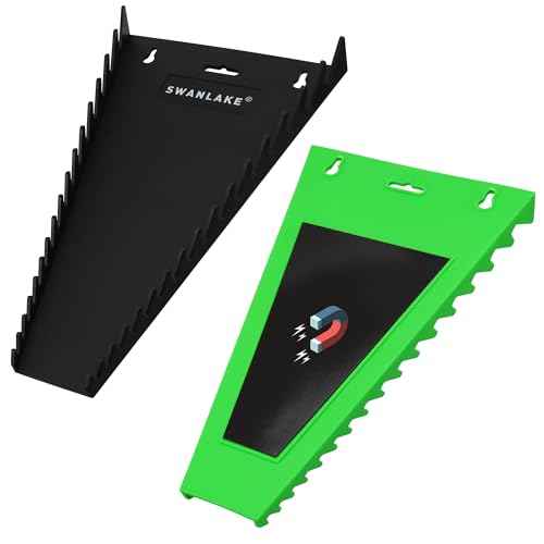 SWANLAKE GARDEN TOOLS Magnetic Wrench Organizer 2-Piece, 32-Slot Drawer Storage, SAE (1/4" to 1-1/16"), Metric (6mm to 24mm), Green and Black