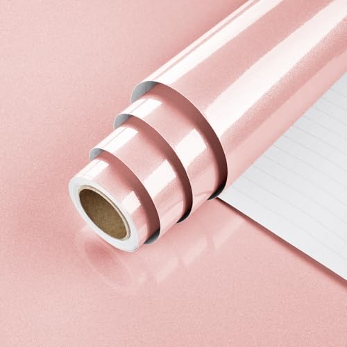 15.8''x80'' Glossy Pink Contact Paper for Countertops Shiny Pink Peel and Stick Wallpaper Self Adhesive Glitter Contact Paper for Cabinets Bathroom Dresser Table Vinyl Film Wall Stickers