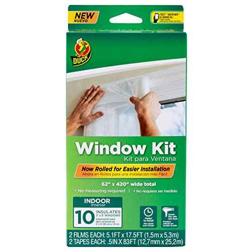 Duck Brand Window Insulation Kit - Winter Seal Kit Fits up to 10 Windows - Rolled Shrink Film Cuts to Size for Easy Indoor Installation - Tape Included - 62 In. by 420 In.- Clear