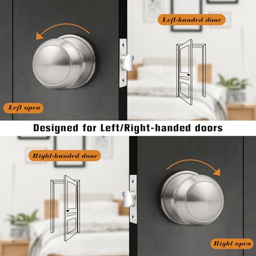 Probrico 10 Pack Brushed Nickel Interior Passage Door Knobs - Non-Locking, Easy Install