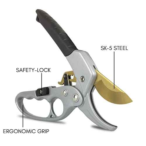 Pruning Shears Ratcheting Garden Tool | Pruners for Gardening Hand Tools | Branch Cutter | Flower Arrangements Supplies | Tree Pruner | Lawn and Garden Tools Gardening Supplies | Florist Supplies