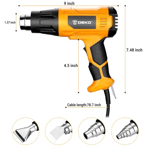 DEKOPRO Heat Gun, 1500W Hot Air Gun Kit with Variable Temperature Control, 716¢µ-1112¢µ£¨380¡É-600¡ɣ©£¬Heat Guns with Overload Protection & 4 Nozzles for Crafts, Shrinking PVC, Stripping Pain