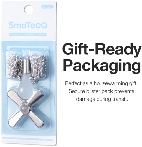 SmoTecQ Silver Ceiling Fan Pull Chain Extender 24-Inch Long with Decorative Frosted Glass Bulb & Fan Cord